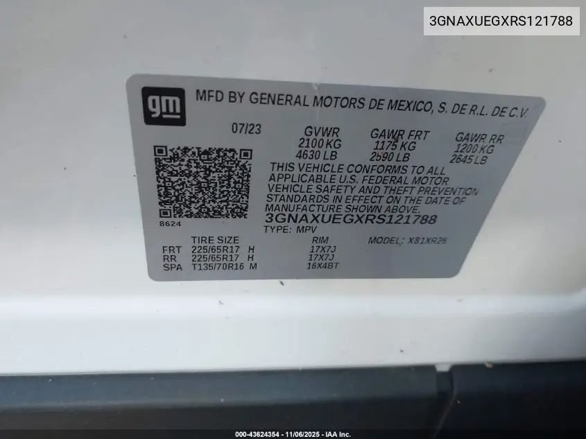 3GNAXUEGXRS121788 2024 Chevrolet Equinox Awd Lt
