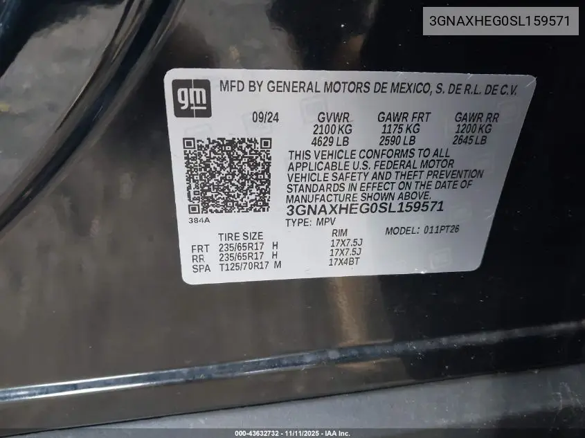 3GNAXHEG0SL159571 2025 Chevrolet Equinox Fwd Lt