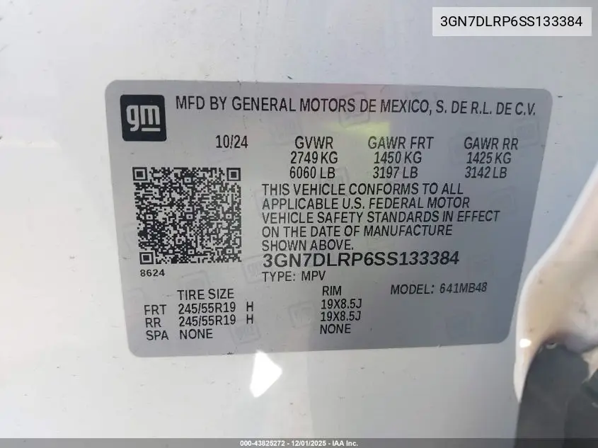 3GN7DLRP6SS133384 2025 Chevrolet Equinox Ev Lt