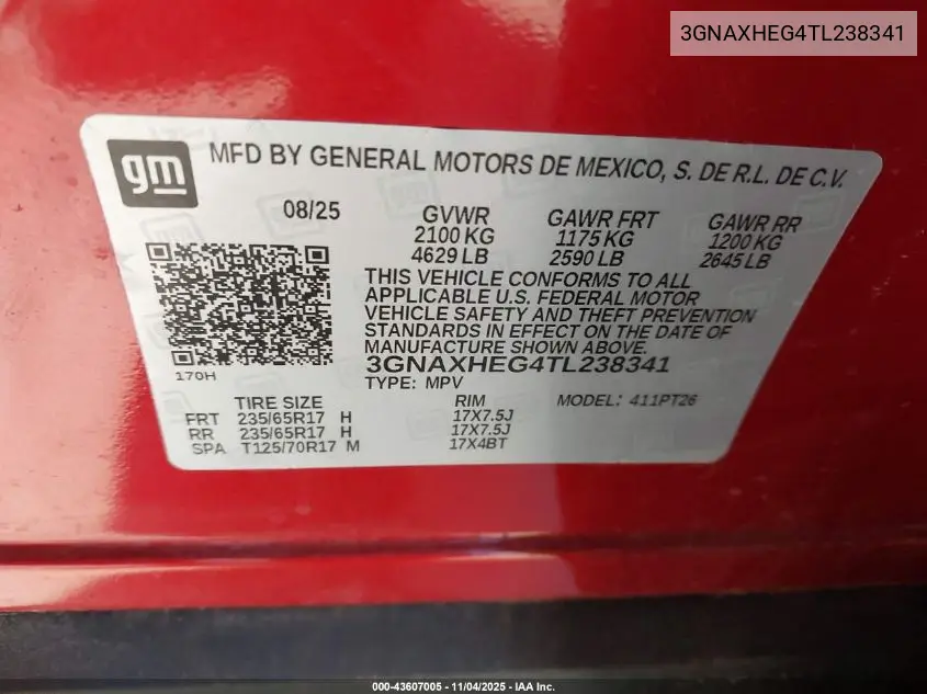3GNAXHEG4TL238341 2026 Chevrolet Equinox Fwd Lt