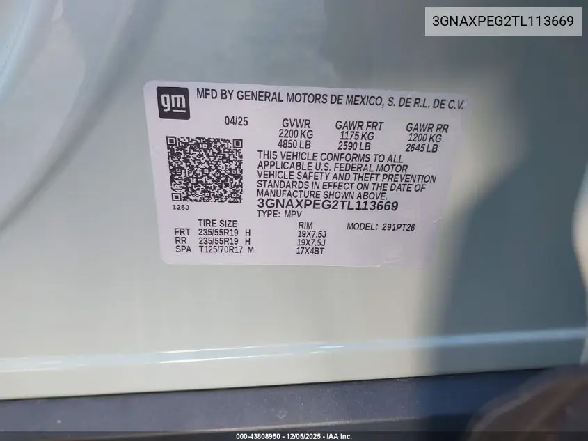 3GNAXPEG2TL113669 2026 Chevrolet Equinox Awd Lt