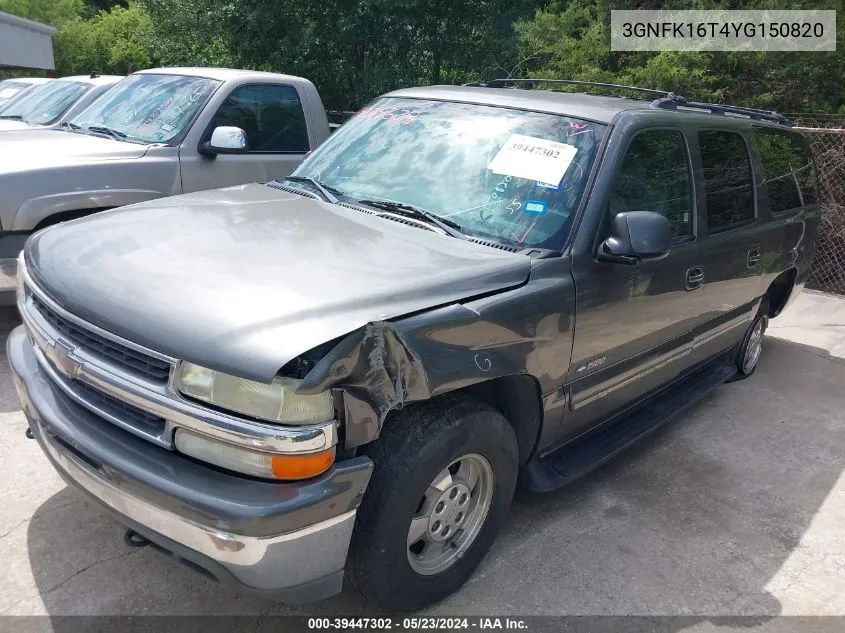 2000 Chevrolet Suburban 1500 Lt VIN: 3GNFK16T4YG150820 Lot: 39447302