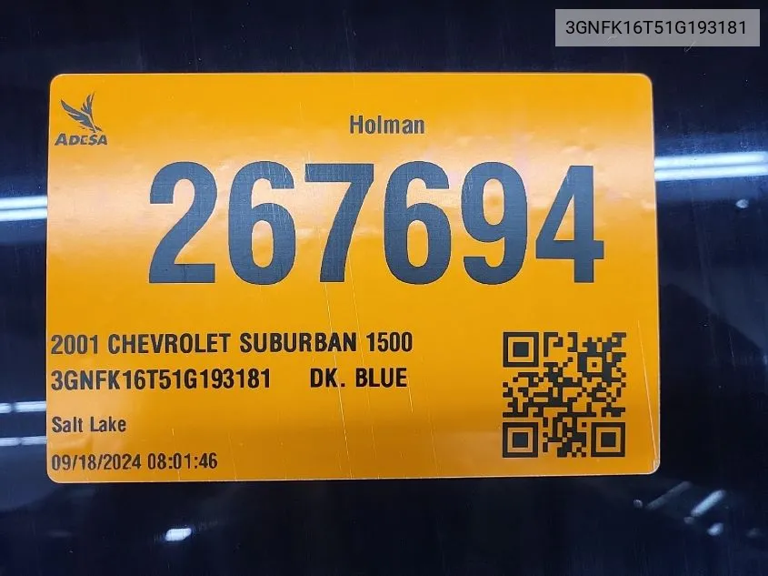 3GNFK16T51G193181 2001 Chevrolet Suburban 1500 Ls