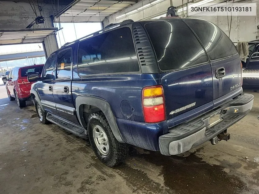 2001 Chevrolet Suburban 1500 Ls VIN: 3GNFK16T51G193181 Lot: 40454143