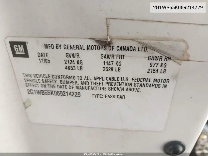 2G1WB55K069214229 2006 Chevrolet Impala Ls