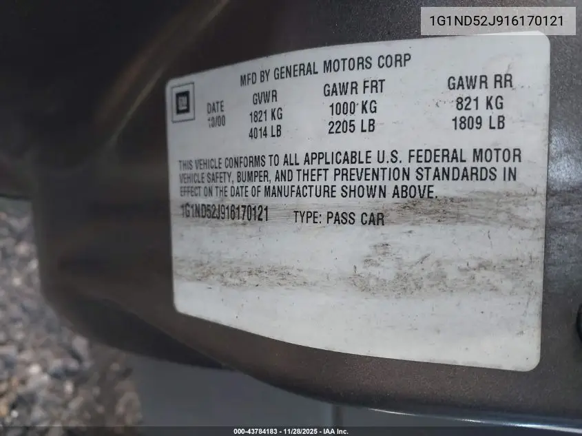 1G1ND52J916170121 2001 Chevrolet Malibu