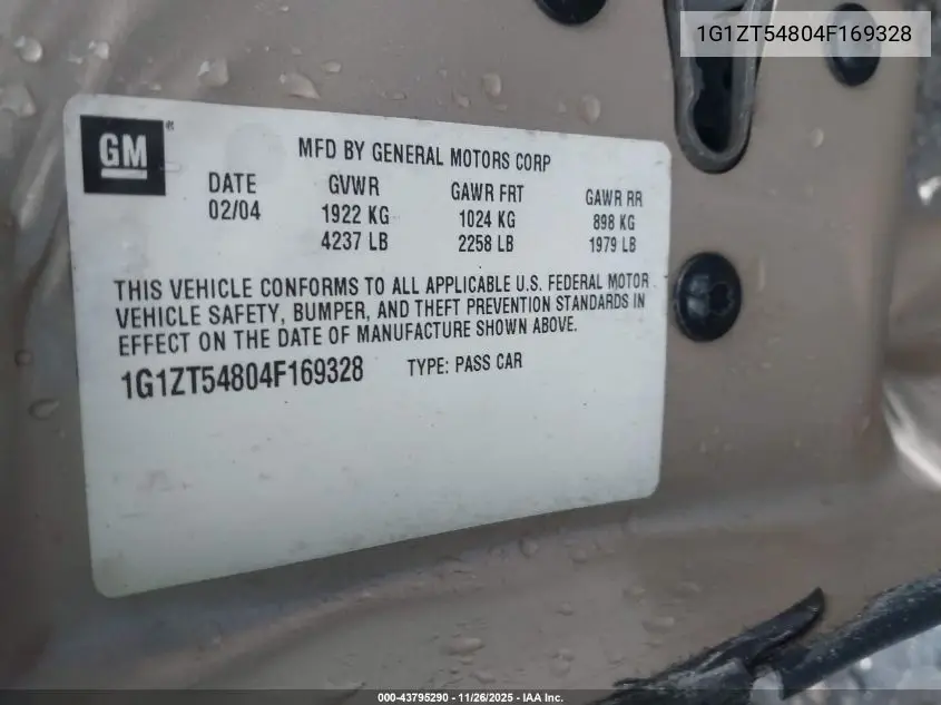 1G1ZT54804F169328 2004 Chevrolet Malibu Ls