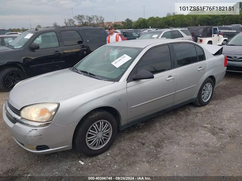 2006 Chevrolet Malibu Ls VIN: 1G1ZS51F76F182151 Lot: 40386748