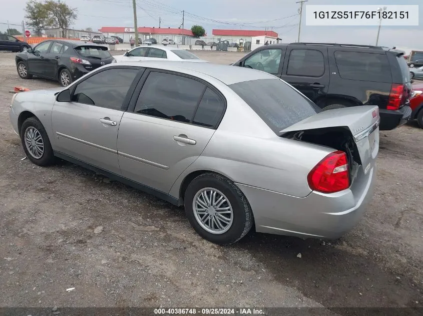 2006 Chevrolet Malibu Ls VIN: 1G1ZS51F76F182151 Lot: 40386748