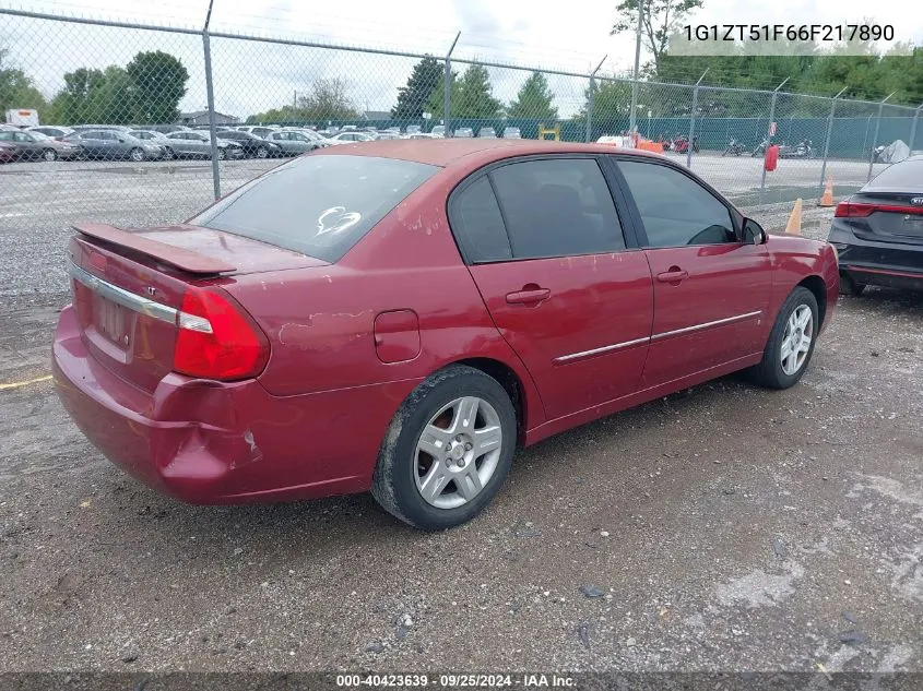 2006 Chevrolet Malibu Lt VIN: 1G1ZT51F66F217890 Lot: 40423639