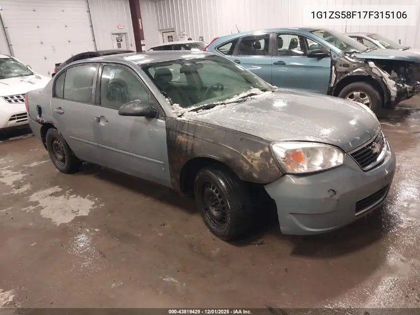 1G1ZS58F17F315106 2007 Chevrolet Malibu Ls