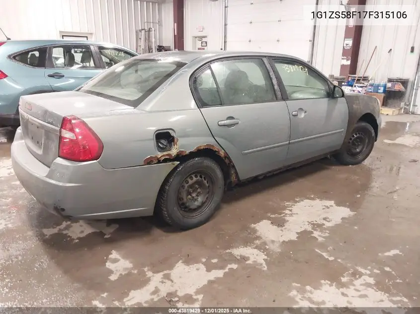 1G1ZS58F17F315106 2007 Chevrolet Malibu Ls