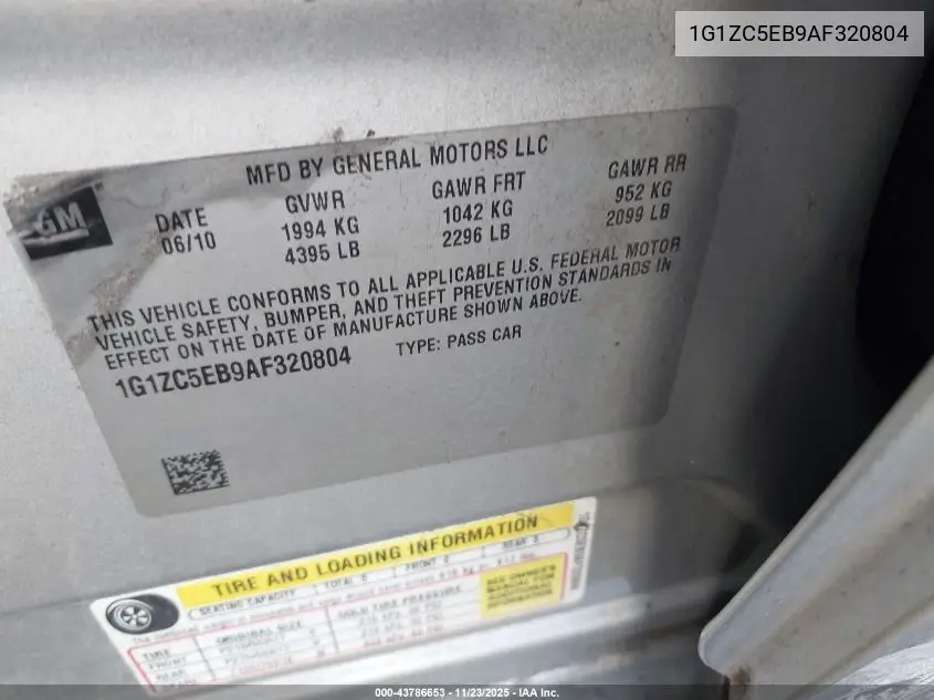 1G1ZC5EB9AF320804 2010 Chevrolet Malibu Lt