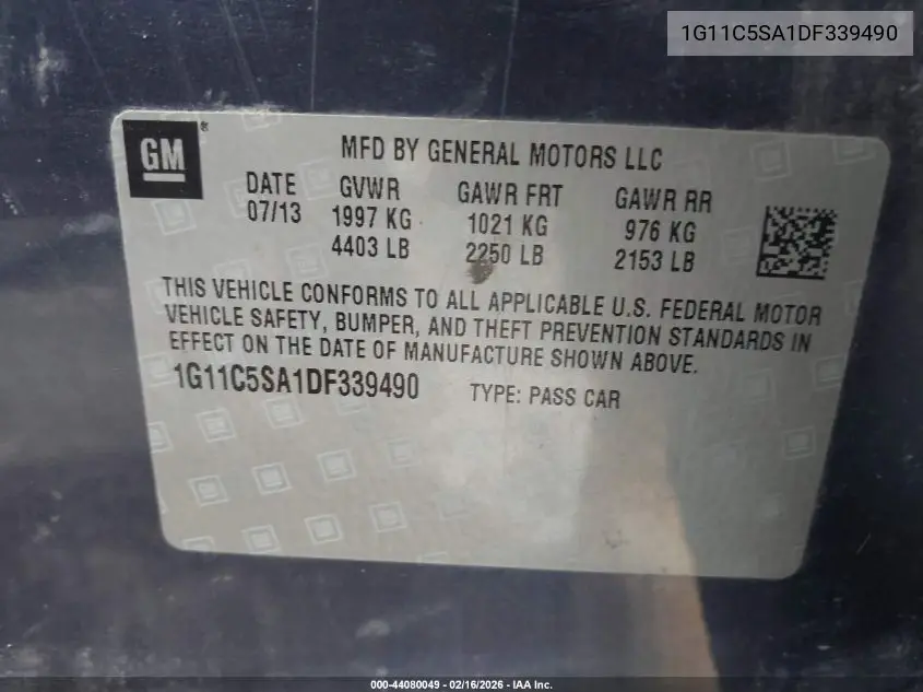 1G11C5SA1DF339490 2013 Chevrolet Malibu 1Lt