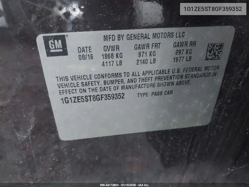 1G1ZE5ST8GF359352 2016 Chevrolet Malibu 1Lt