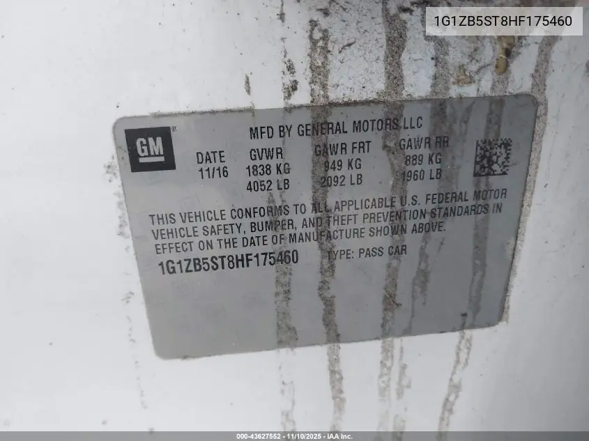 1G1ZB5ST8HF175460 2017 Chevrolet Malibu Ls