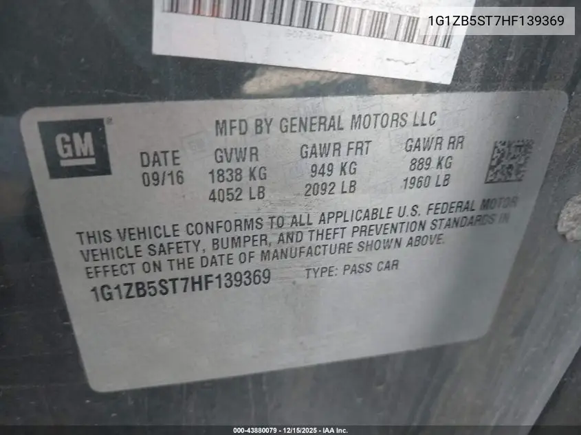 1G1ZB5ST7HF139369 2017 Chevrolet Malibu Ls