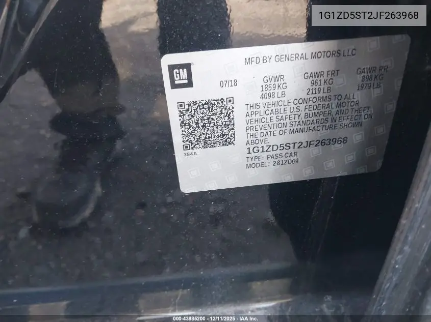 1G1ZD5ST2JF263968 2018 Chevrolet Malibu Lt