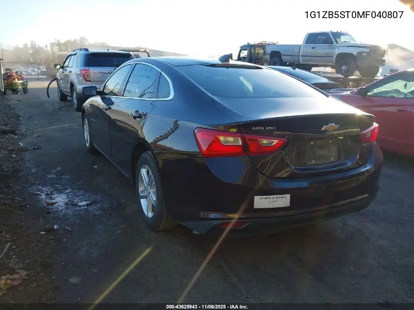 1G1ZB5ST0MF040807 2021 Chevrolet Malibu Fwd Ls