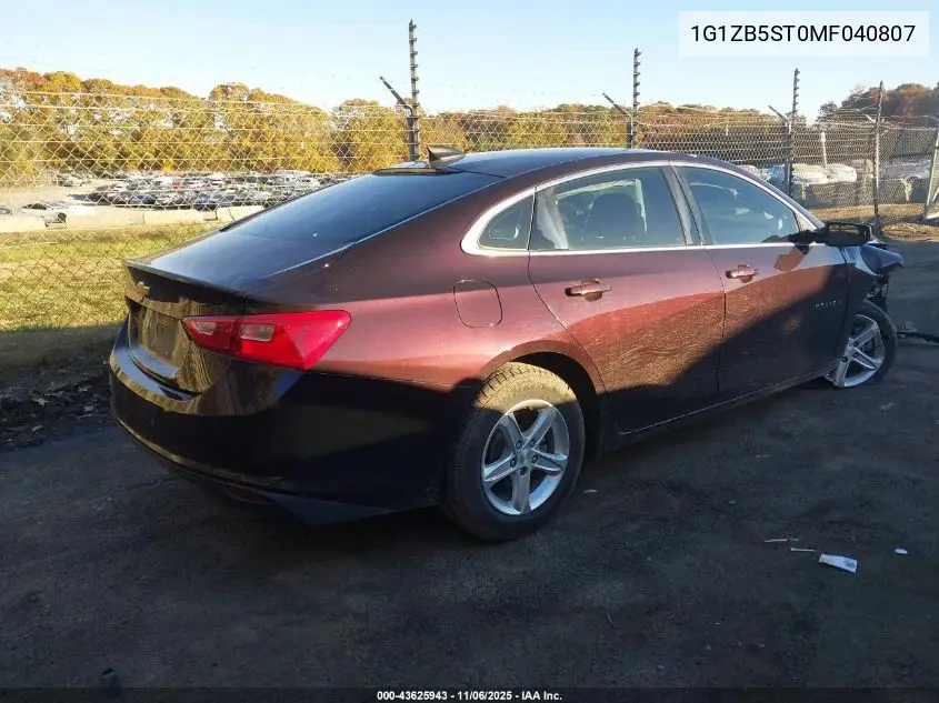 1G1ZB5ST0MF040807 2021 Chevrolet Malibu Fwd Ls