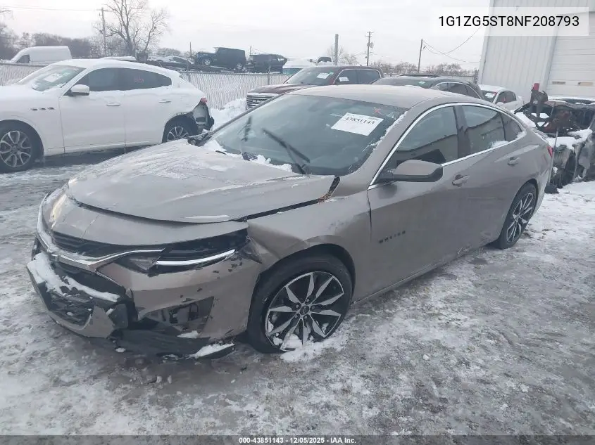 1G1ZG5ST8NF208793 2022 Chevrolet Malibu Fwd Rs