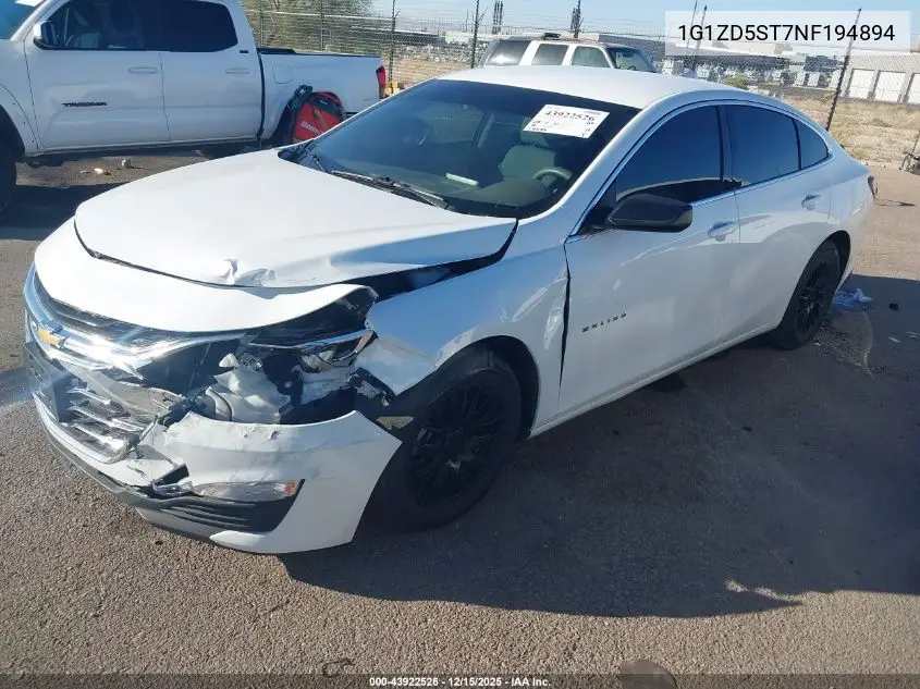 1G1ZD5ST7NF194894 2022 Chevrolet Malibu Fwd Lt