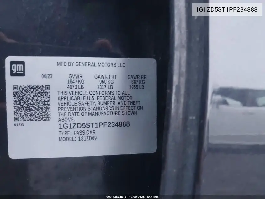 1G1ZD5ST1PF234888 2023 Chevrolet Malibu Fwd 1Lt