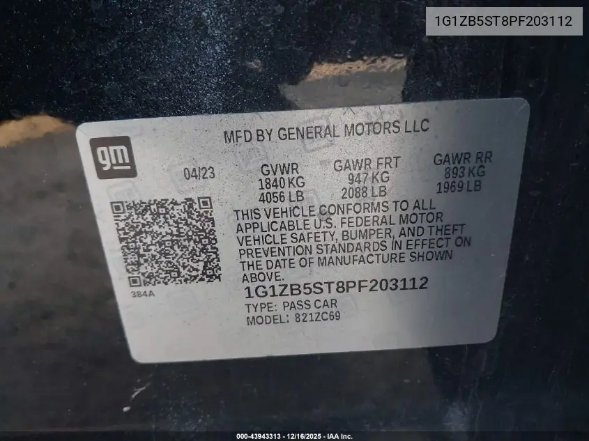 1G1ZB5ST8PF203112 2023 Chevrolet Malibu Fwd Ls