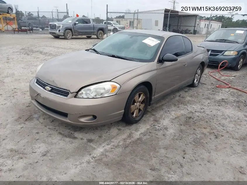 2G1WM15K369203759 2006 Chevrolet Monte Carlo Lt
