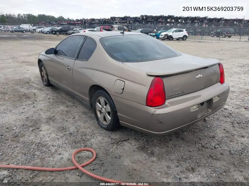 2G1WM15K369203759 2006 Chevrolet Monte Carlo Lt