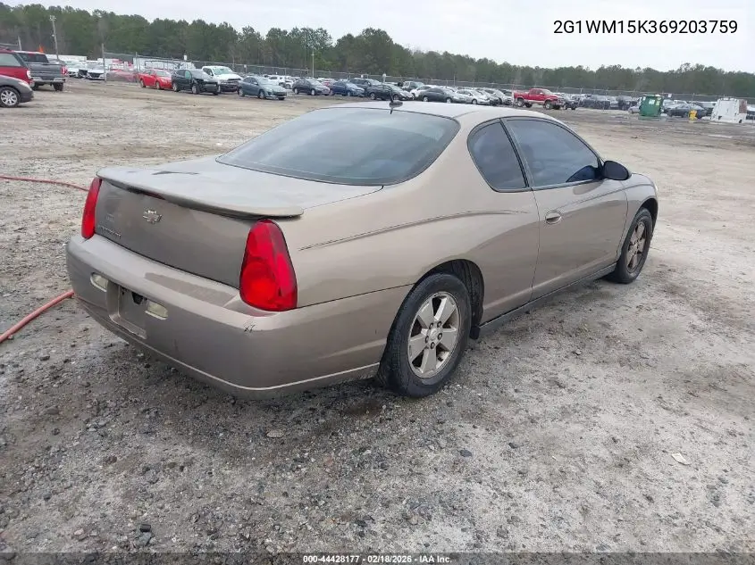2G1WM15K369203759 2006 Chevrolet Monte Carlo Lt