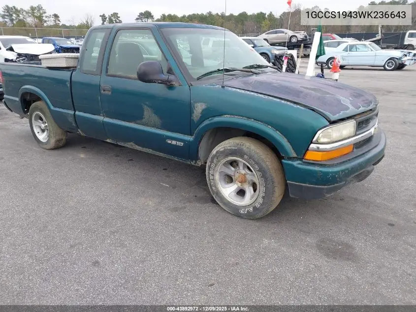 1GCCS1943WK236643 1998 Chevrolet S-10 Ls Fleetside