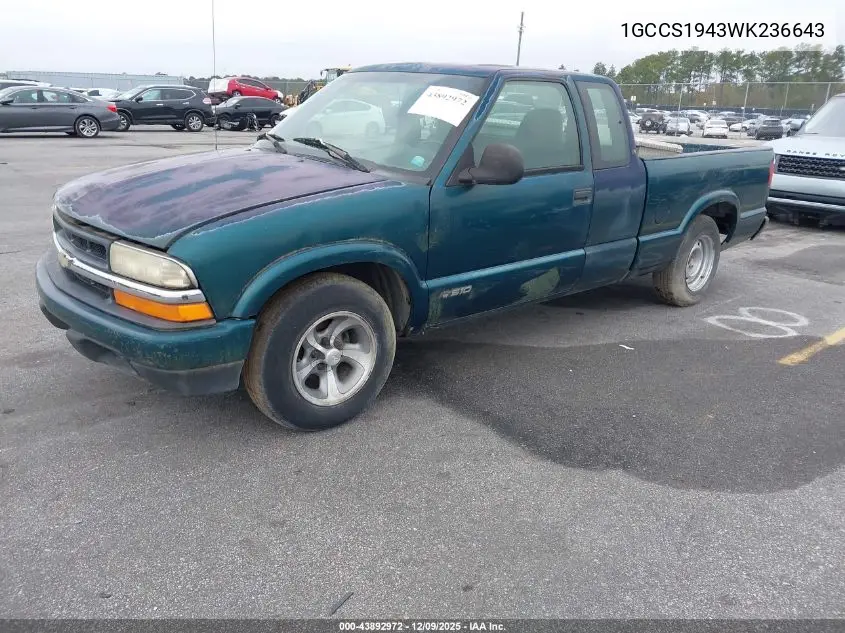 1GCCS1943WK236643 1998 Chevrolet S-10 Ls Fleetside