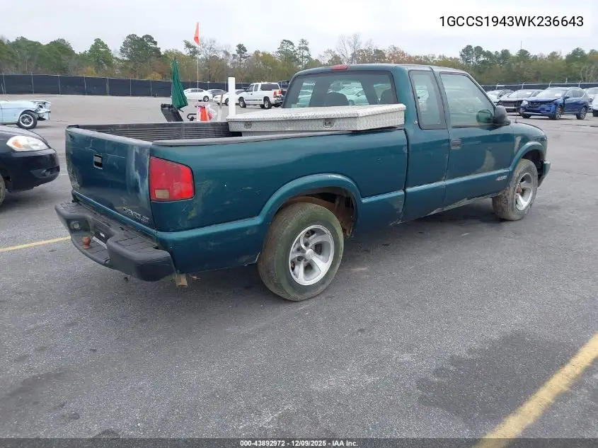 1GCCS1943WK236643 1998 Chevrolet S-10 Ls Fleetside