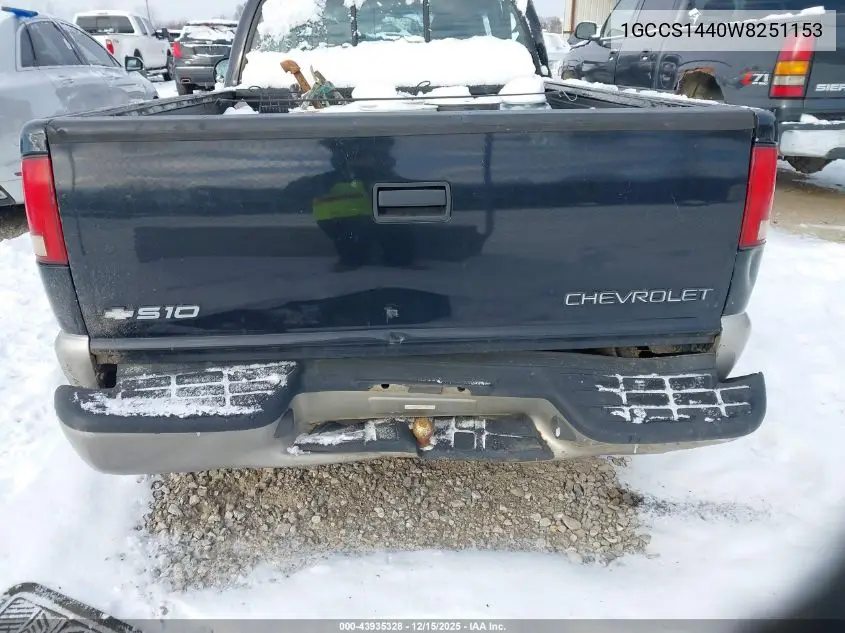 1GCCS1440W8251153 1998 Chevrolet S-10 Ls Fleetside
