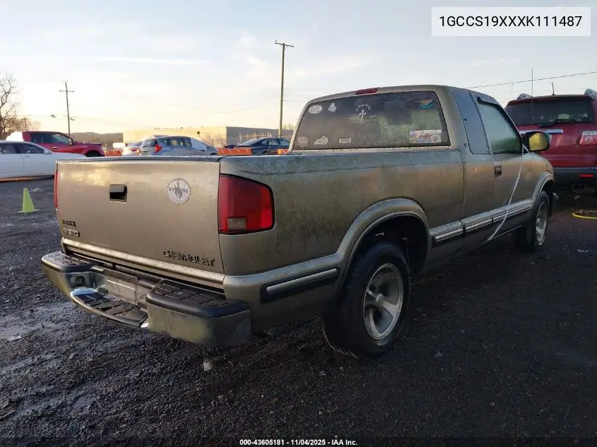 1GCCS19XXXK111487 1999 Chevrolet S-10 Ls