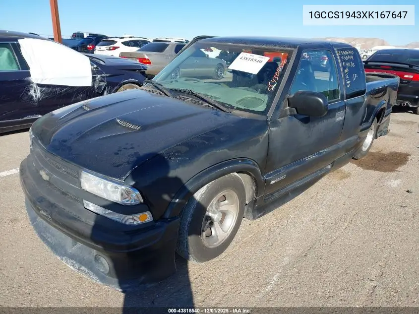1999 Chevrolet S-10 Ls VIN: 1GCCS1943XK167647 Lot: 43818540