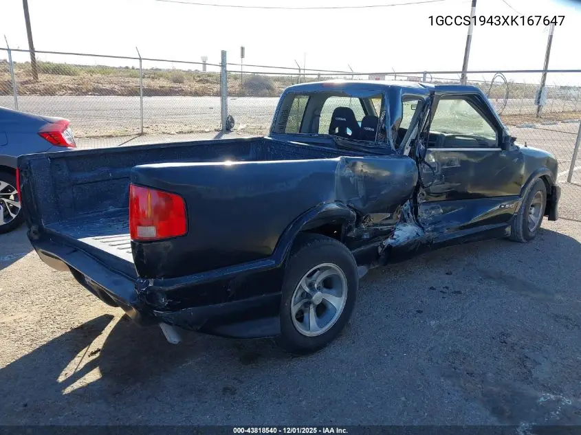 1999 Chevrolet S-10 Ls VIN: 1GCCS1943XK167647 Lot: 43818540