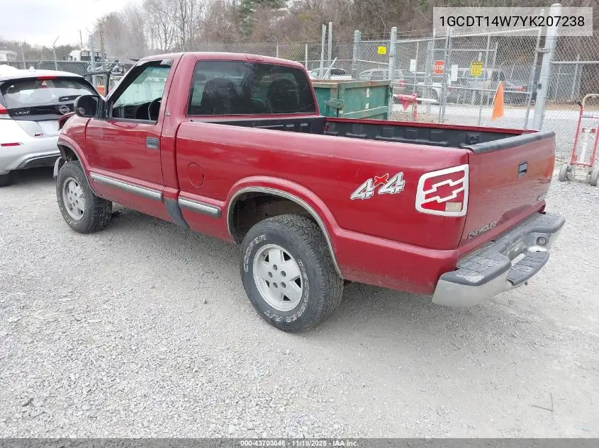 1GCDT14W7YK207238 2000 Chevrolet S-10 Ls