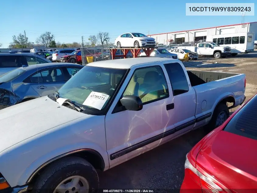 1GCDT19W9Y8309243 2000 Chevrolet S-10 Ls