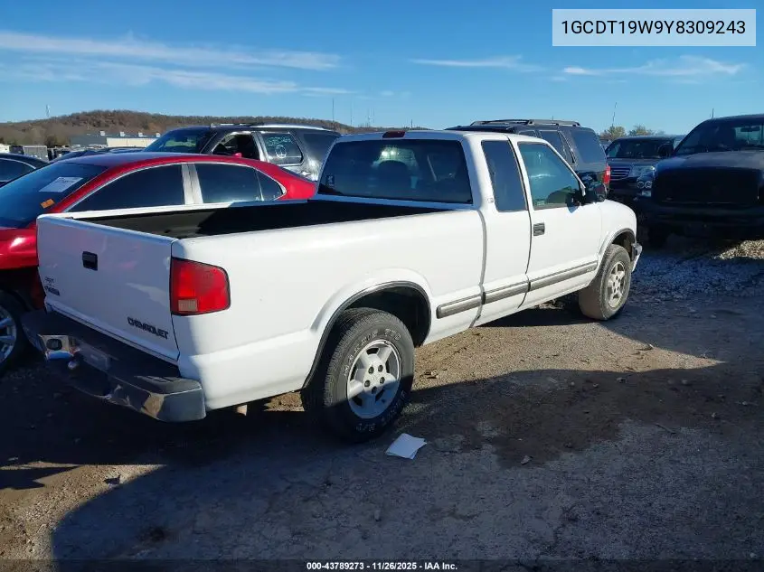1GCDT19W9Y8309243 2000 Chevrolet S-10 Ls