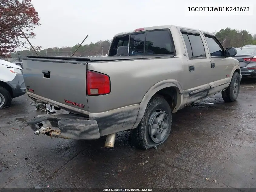 1GCDT13W81K243673 2001 Chevrolet S-10 Ls