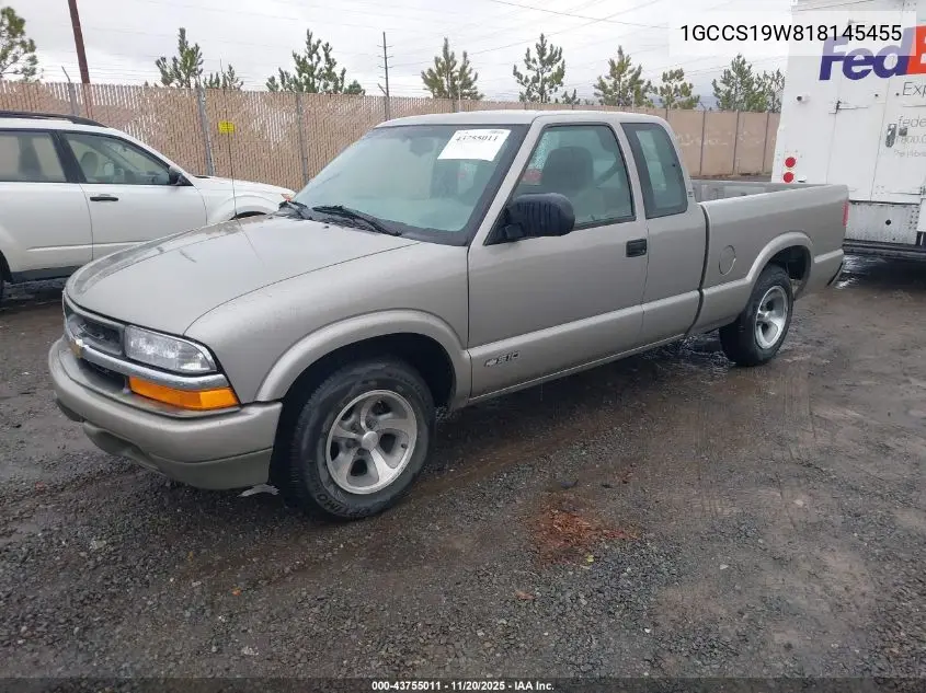 1GCCS19W818145455 2001 Chevrolet S-10 Ls