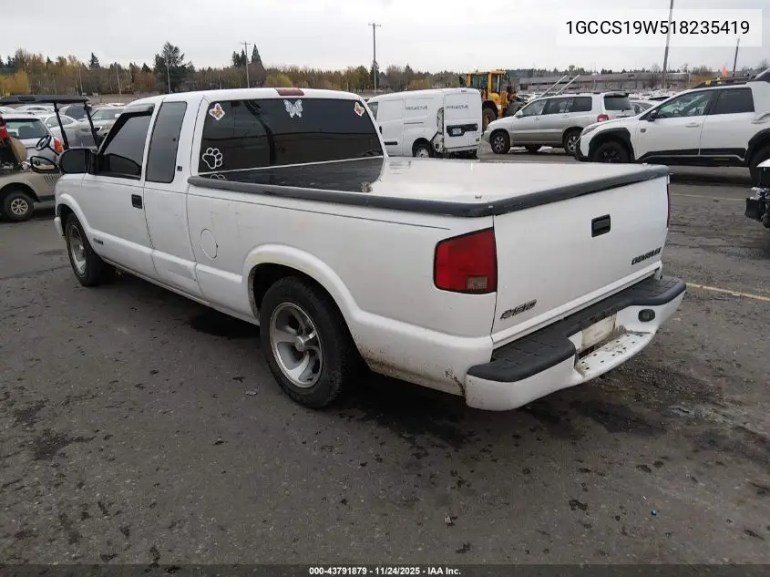 1GCCS19W518235419 2001 Chevrolet S-10 Ls