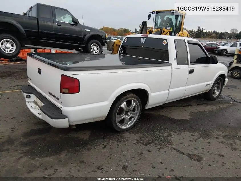 1GCCS19W518235419 2001 Chevrolet S-10 Ls