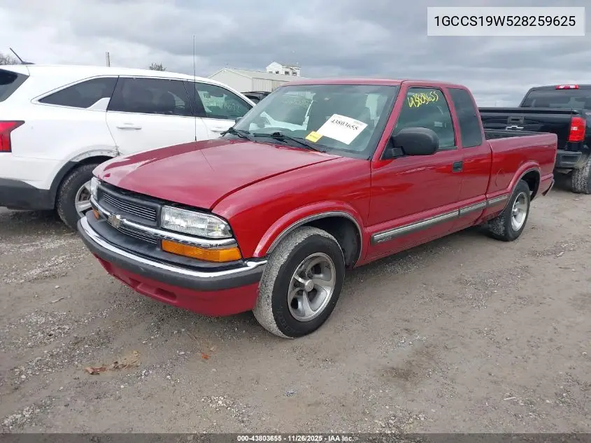 1GCCS19W528259625 2002 Chevrolet S-10 Ls