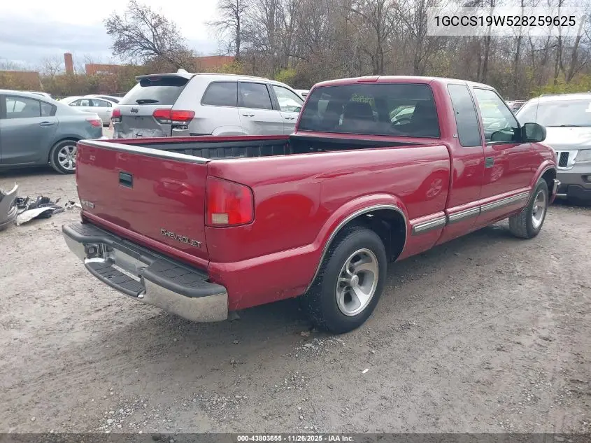 1GCCS19W528259625 2002 Chevrolet S-10 Ls
