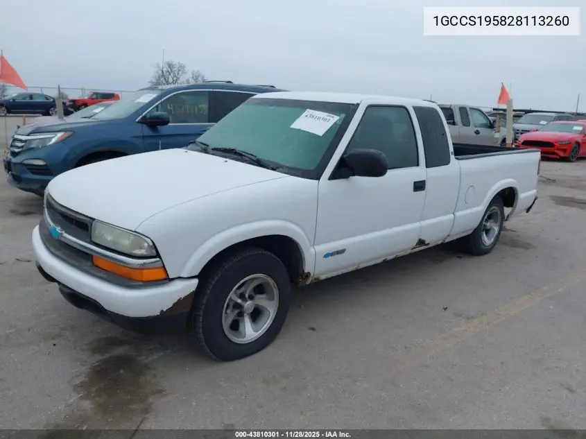 1GCCS195828113260 2002 Chevrolet S-10 Ls