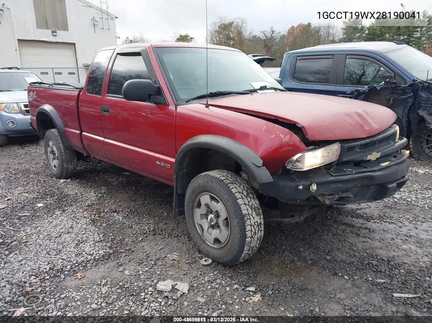 1GCCT19WX28190041 2002 Chevrolet S-10 Ls