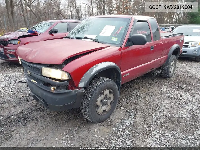 1GCCT19WX28190041 2002 Chevrolet S-10 Ls